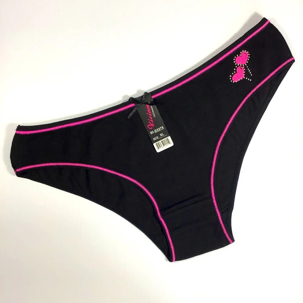 Vision Intimate Bling Hearts Pink and Black Panties Underwear - Size XL